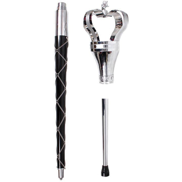 Premium Crown Mace Large 60" In 3 Shafts - Chrome Plated Metal Parts Including Chain - Lion Top in Std Size Quick Screw Assembled - biznimart